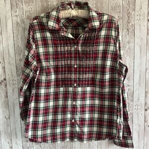Untuckit Plaid Button-Up Shirt Red Pleated 10